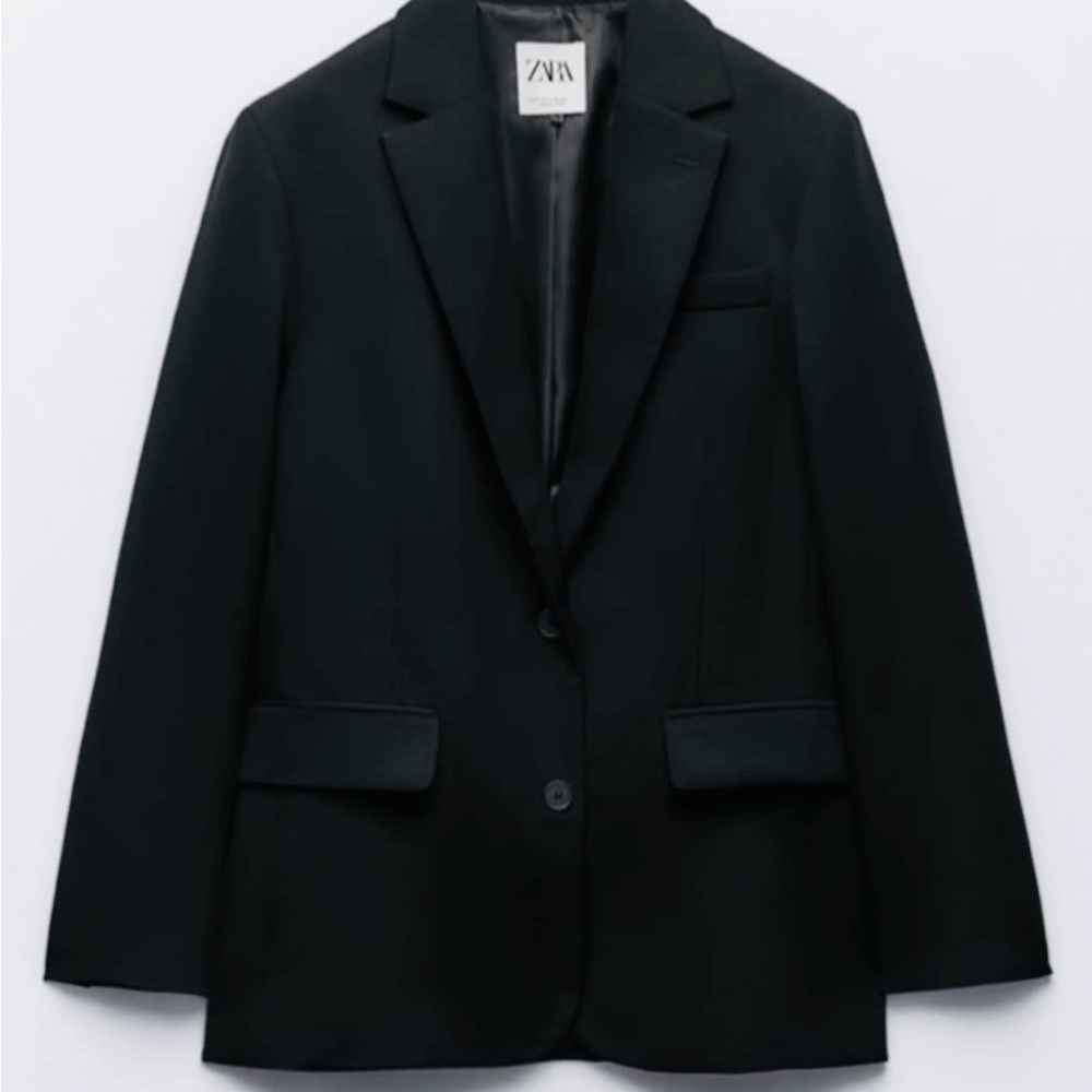 Zara Black Single-Button Notch Lapel Blazer